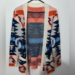 Aztec Print Open Front Cardigan